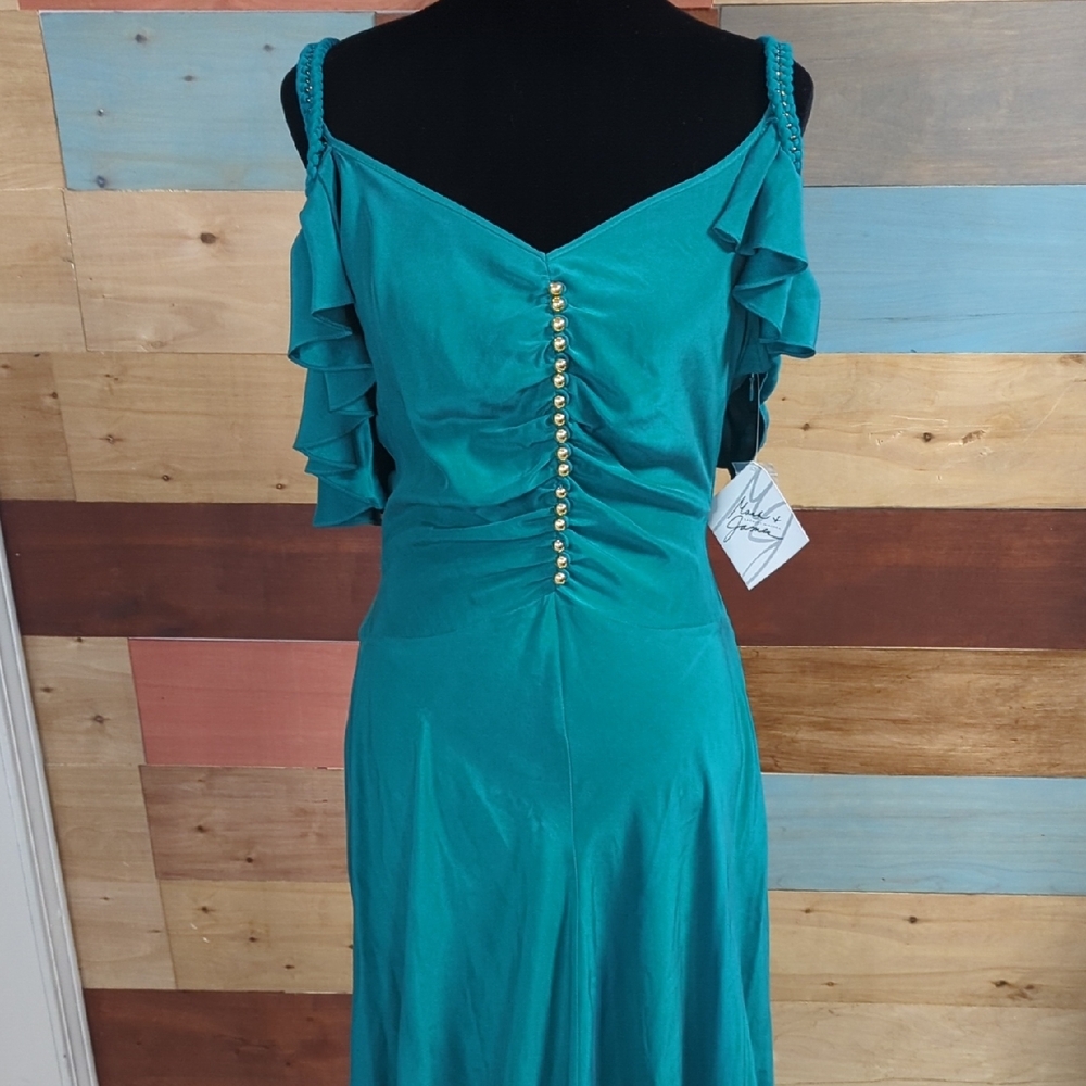 Badgley Mischka Turquoise Strapless Dress with Gold Accents